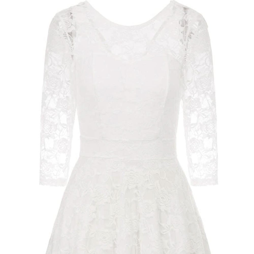 Jasambac White Lace A-Line 3/4 Sleeve Cocktail Dress - XXL